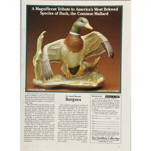 Hamilton Collection "Tribute to the Common Mallard Duck" Figurine Print Ad 1987